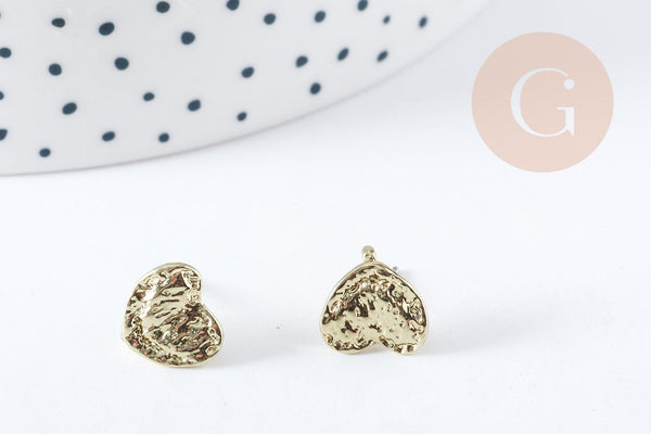 Support boucles cœur puces zamac doré 10mm la paire (G8888)