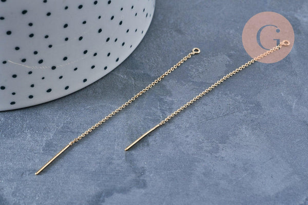 Support boucles tige sur chaine forçat avec anneau GOLD-FILLED 14K 80mm, x2 (G3075)