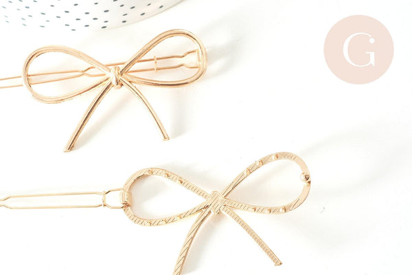 Support de barrette clip noeud en fer doré sans plateau 59mm, x1 (G7740)