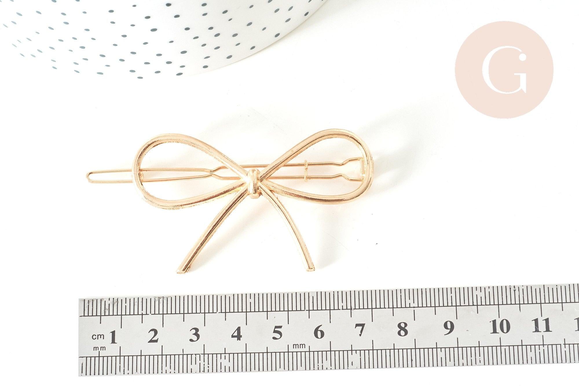 Support de barrette clip noeud en fer doré 59mm, x1 (G7740)