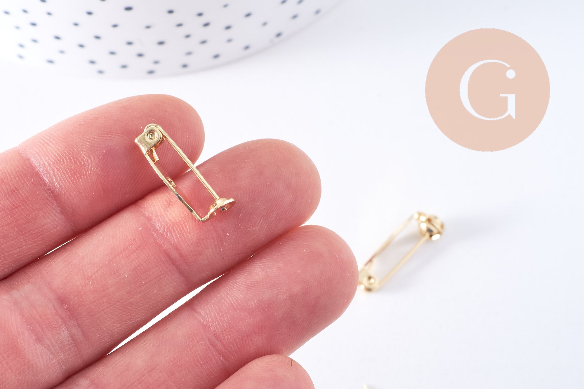 Support de broche en laiton doré 18K 20mm, x2 (G10703)