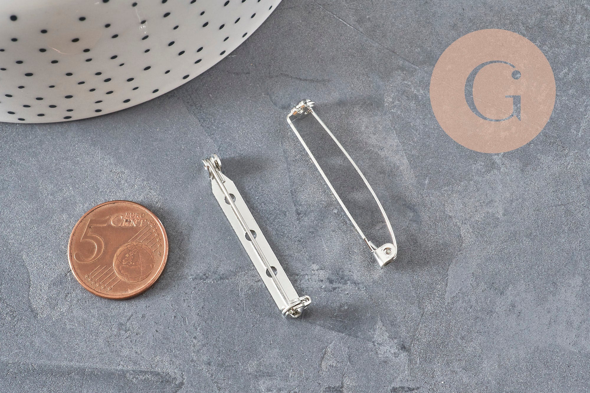 Support de broche épingle en fer platine 39.5mm, x5 (G11209)
