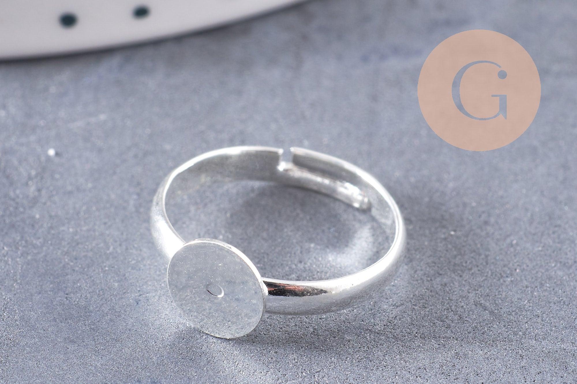 Supports bague reglable argentés plateau 8mm, x4 (G0506)