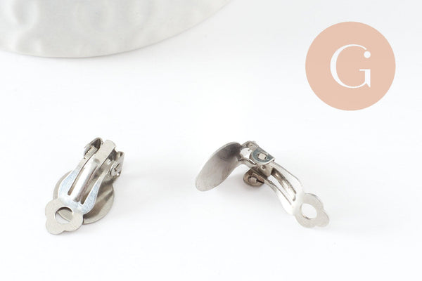 Supports boucles d'oreilles à clip acier 304 inoxydable platine 18mm, x10 (G9650)