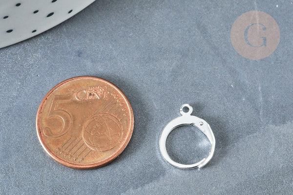 Supports boucles dormeuses acier 304 argenté 14mm, x10 (G8161)