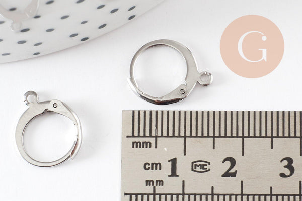 Supports boucles dormeuses acier inoxydable 304 platine 14mm, x10 (G9326)