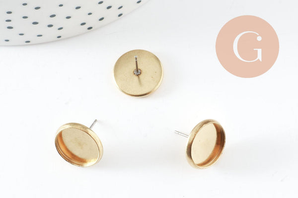Supports boucles puce avec plateau laiton brut 12mm, x4 (G1914)