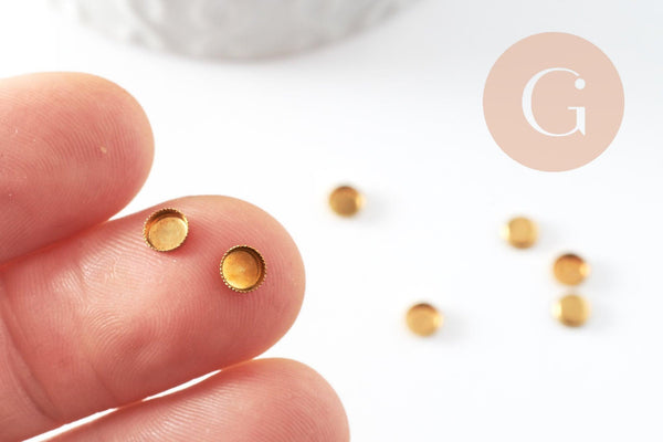Supports cabochons ronds laiton brut 4mm, x100 (G2707)