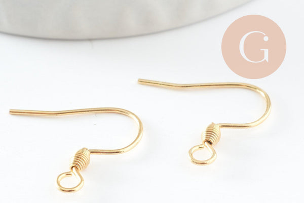 Supports de boucles hameçons avec anneau acier 304 inoxydable doré 24K 18x16mm, x10 (G9525)
