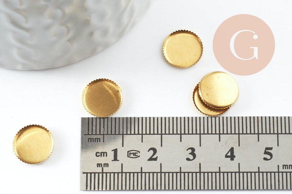 Supports de cabochon rond laiton brut 10mm, x50 (G0494)