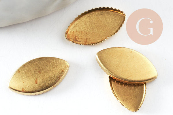Supports de cabochons marquise oeil de cheval 12x6mm laiton brut, x20 (1.9gr) (G8763)