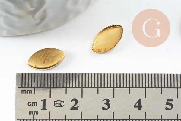 Supports de cabochons marquise oeil de cheval 12x6mm laiton brut, x20 (1.9gr) (G8763)
