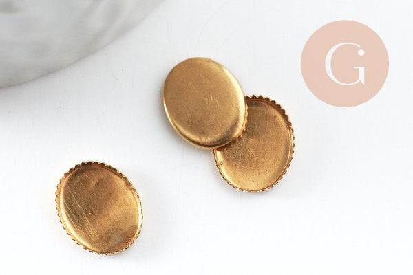 Supports de cabochons ovale laiton brut 8x10mm, x20 (3.3g) (G2285)