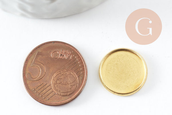 Supports de cabochons rond laiton brut 14mm avec bord, x10 (G1909)