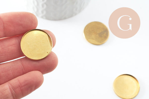 Supports de cabochons ronds laiton brut 23mm, x10 (17.2g) (G1383)