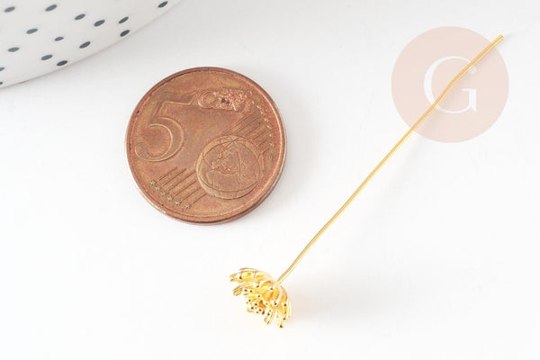 Tige Fleur Marguerite laiton doré 54mm, x1 (G9297)