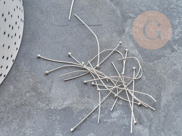 Tiges clous à tête boule laiton platine 35mm, x50 (G10019)