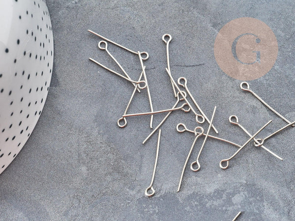 Tiges tête boucle fer argenté 24mm, x10gr (G8299)