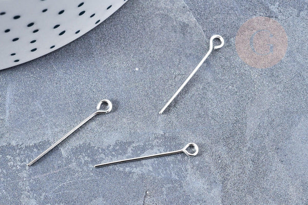Tiges tête boucle fer argenté 24mm, x10gr (G8299)