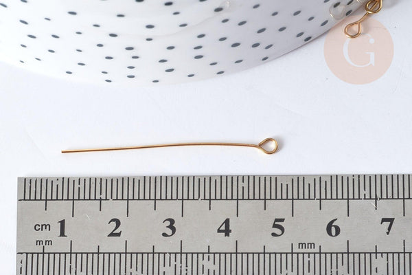 Tiges tête boucle ronde acier 304 inoxydable doré 40mm, x10 (G8009)