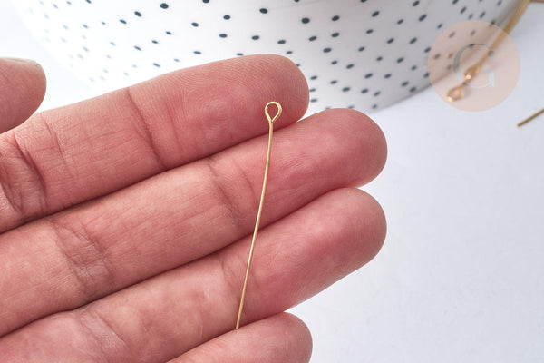 Tiges tête boucle ronde acier 304 inoxydable doré 40mm, x10 (G8009)