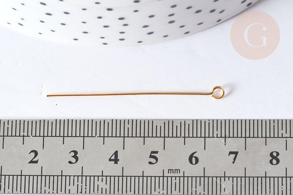 Tiges tête boucle ronde acier 304 inoxydable doré 45mm, x10 (G8010)