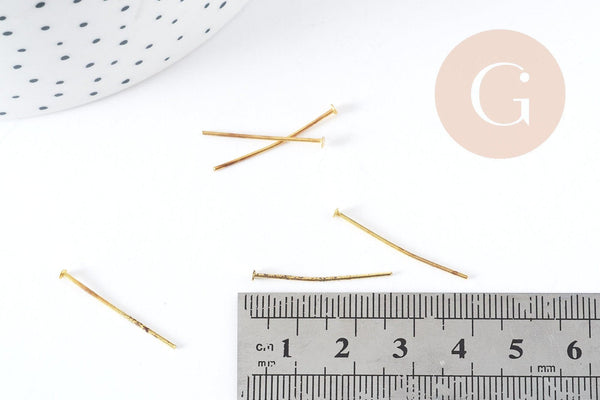 Tiges tête clou fer doré 25mm, x 10 grammes (G8298)