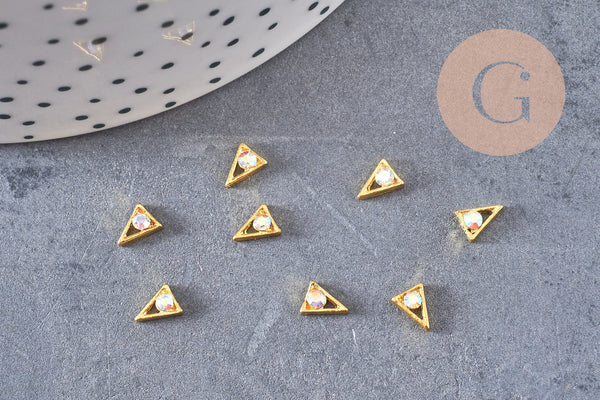 Triangle à coller zamac doré et zircon AB 5.5x4mm, x2 (G5264)