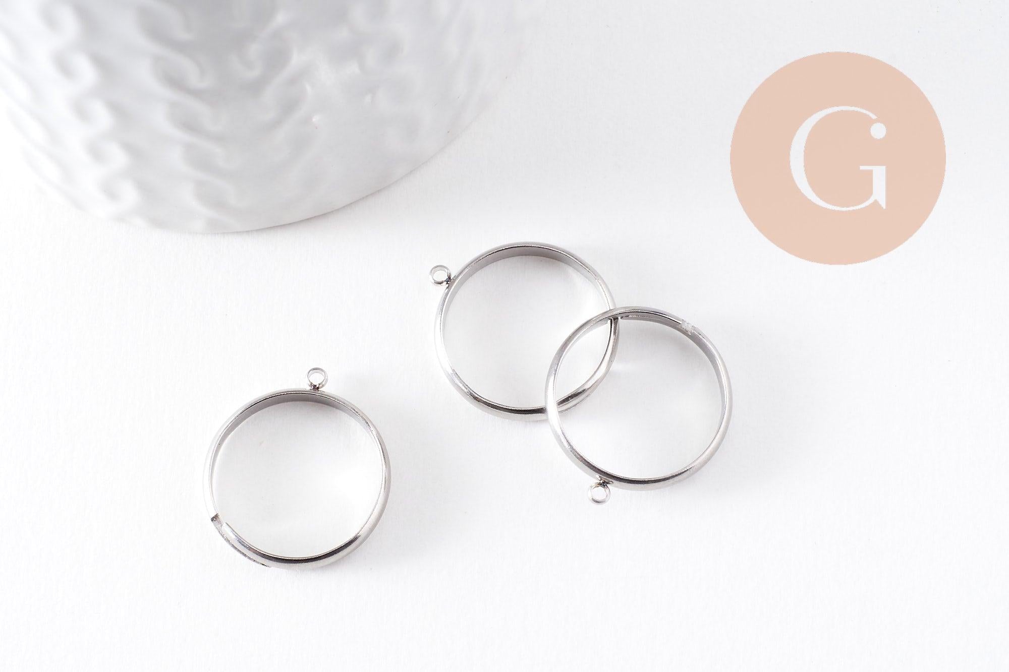 bague réglable acier inoxydable 304 platine avec anneau 3mm/18mm, x2 (G9908)
