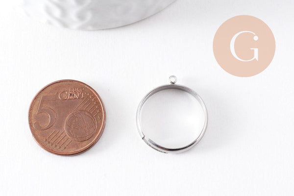 bague réglable acier inoxydable 304 platine avec anneau 3mm/18mm, x2 (G9908)