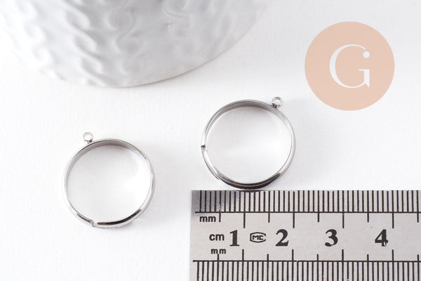 bague réglable acier inoxydable 304 platine avec anneau 3mm/18mm, x2 (G9908)