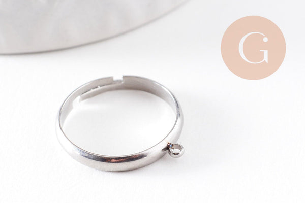 bague réglable acier inoxydable 304 platine avec anneau 3mm/18mm, x2 (G9908)