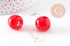 boucles d'oreille cerise résine rouge zamac doré 50mm, la paire (G10355)