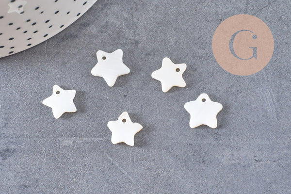 breloques etoile nacre blanche naturelle 12mm, x10 (G0144)