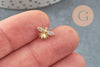 cabochon abeille avec tige à coller laiton doré zircons 10mm, x1 (G10533)