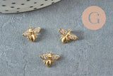 EP-cabochon abeille avec tige à coller laiton doré zircons 10mm, x1 (G10533)
