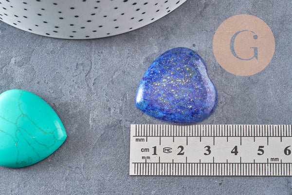 cabochon coeur pierre naturelle et de synthèse 29-30mm, x1 (G3995)