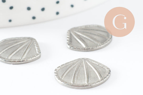 cabochon coquillage acier inoxydable platine 18.5mm, x1 (G10193)