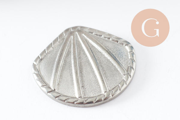 cabochon coquillage acier inoxydable platine 18.5mm, x1 (G10193)