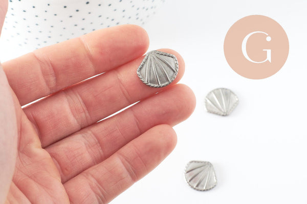 cabochon coquillage acier inoxydable platine 18.5mm, x1 (G10193)