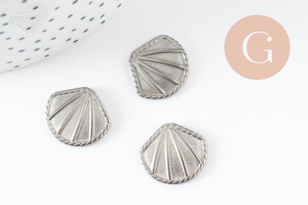 cabochon coquillage acier inoxydable platine 18.5mm, x1 (G10193)
