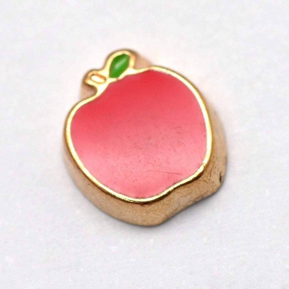 cabochon pomme rouge zamac doré 8.8mm, x2 (G4278)