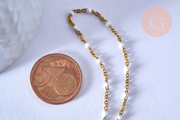 chaine de cheville acier doré 14k résine blanche chaine dorée 1.5-2mm,23cm, x1 (G3659)