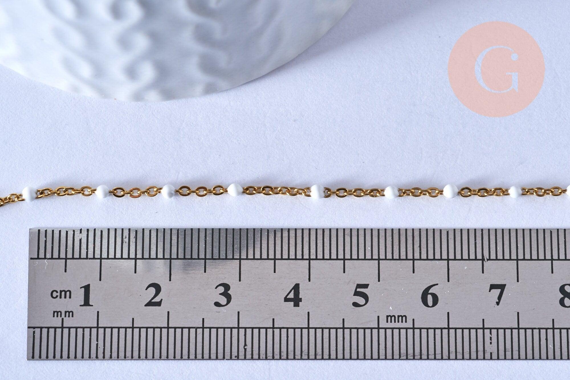 chaine de cheville acier doré 14k résine blanche chaine dorée 1.5-2mm,23cm, x1 (G3659)
