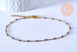 chaine de cheville acier doré 14k résine bleu foncé chaine dorée 1.5-2mm/23cm, x1 (G5405)