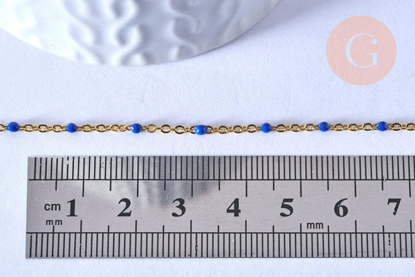 chaine de cheville acier doré 14k résine bleu foncé chaine dorée 1.5-2mm/23cm, x1 (G5405)