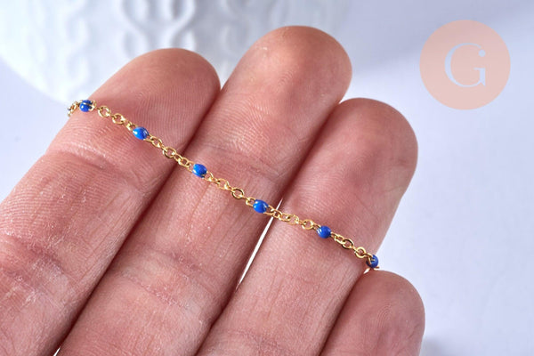 chaine de cheville acier doré 14k résine bleu foncé chaine dorée 1.5-2mm/23cm, x1 (G5405)