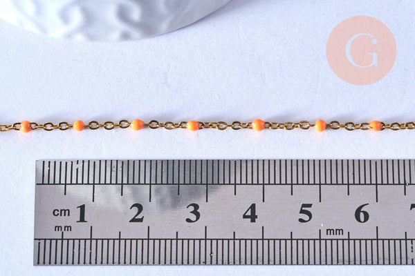 chaine de cheville acier doré 14k résine orange chaine dorée 1.5-2mm/23cm, x1 (G3744)