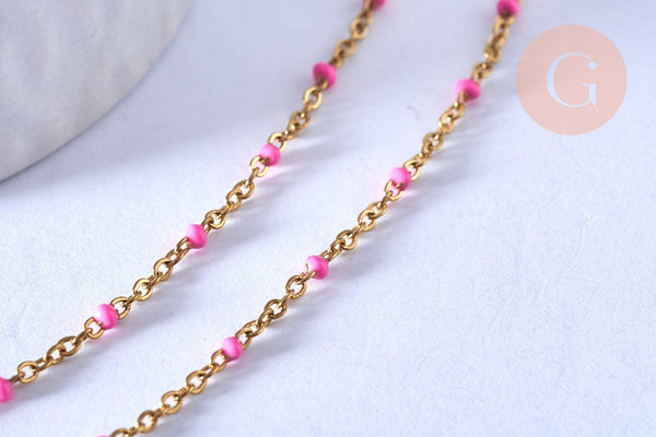 chaine de cheville acier doré 14k résine rose foncé chaine dorée, 1.5-2mm/23cm, x1 (G3745)