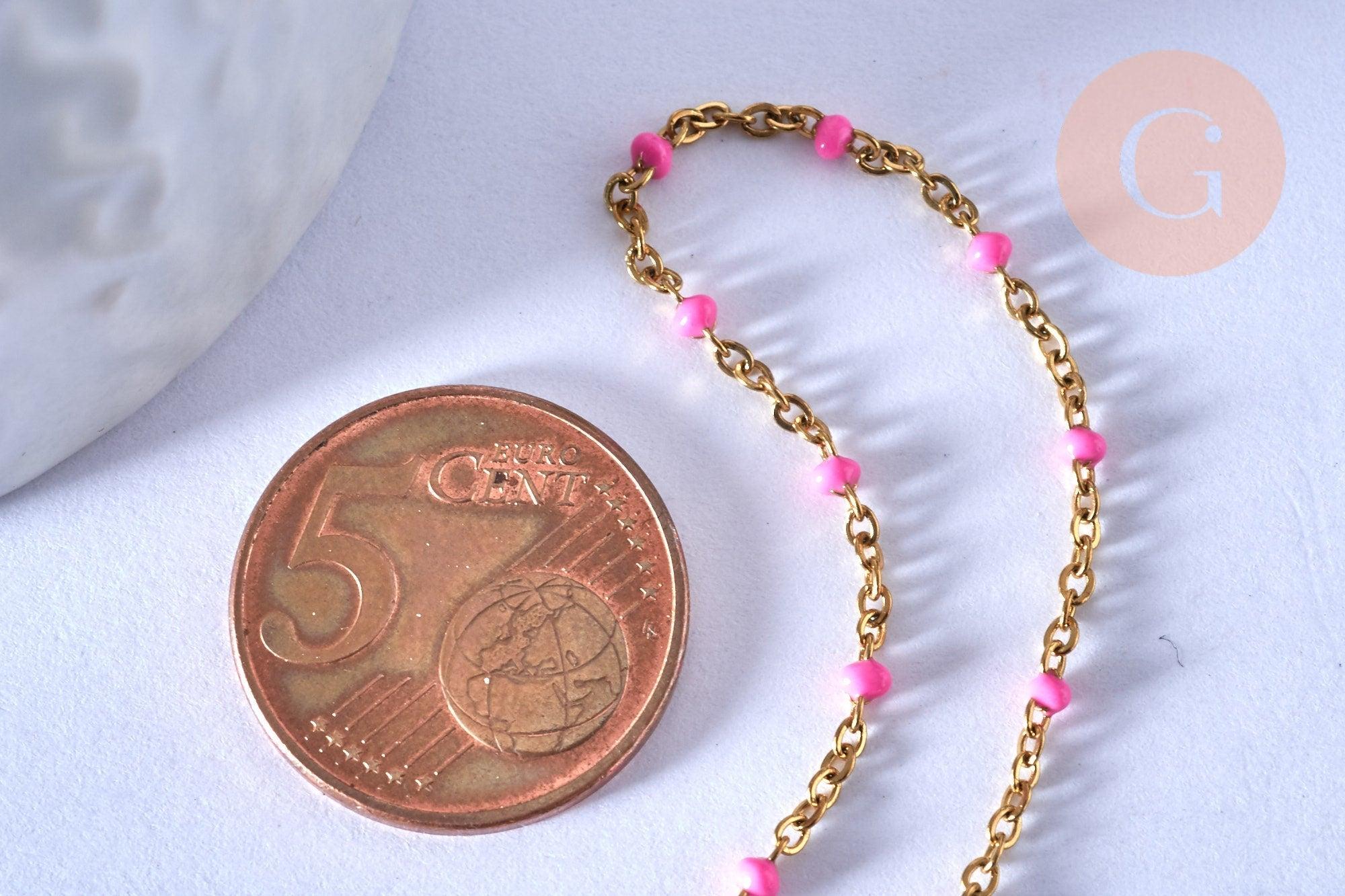 chaine de cheville acier doré 14k résine rose foncé chaine dorée, 1.5-2mm/23cm, x1 (G3745)